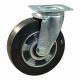 Transportwiel (zwenk) met plaatbevestiging met stalen gaffel, wiel met aluminium velg, zwarte elastische rubberen band Â± 68 shore A