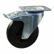 Transportwiel (zwenk) met plaatbevestiging, dubbele rem naloop met stalen gaffel, wiel met PP velg, standaard zwarte rubberen band